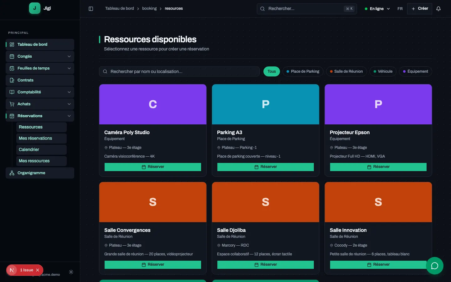 Liste des ressources disponibles